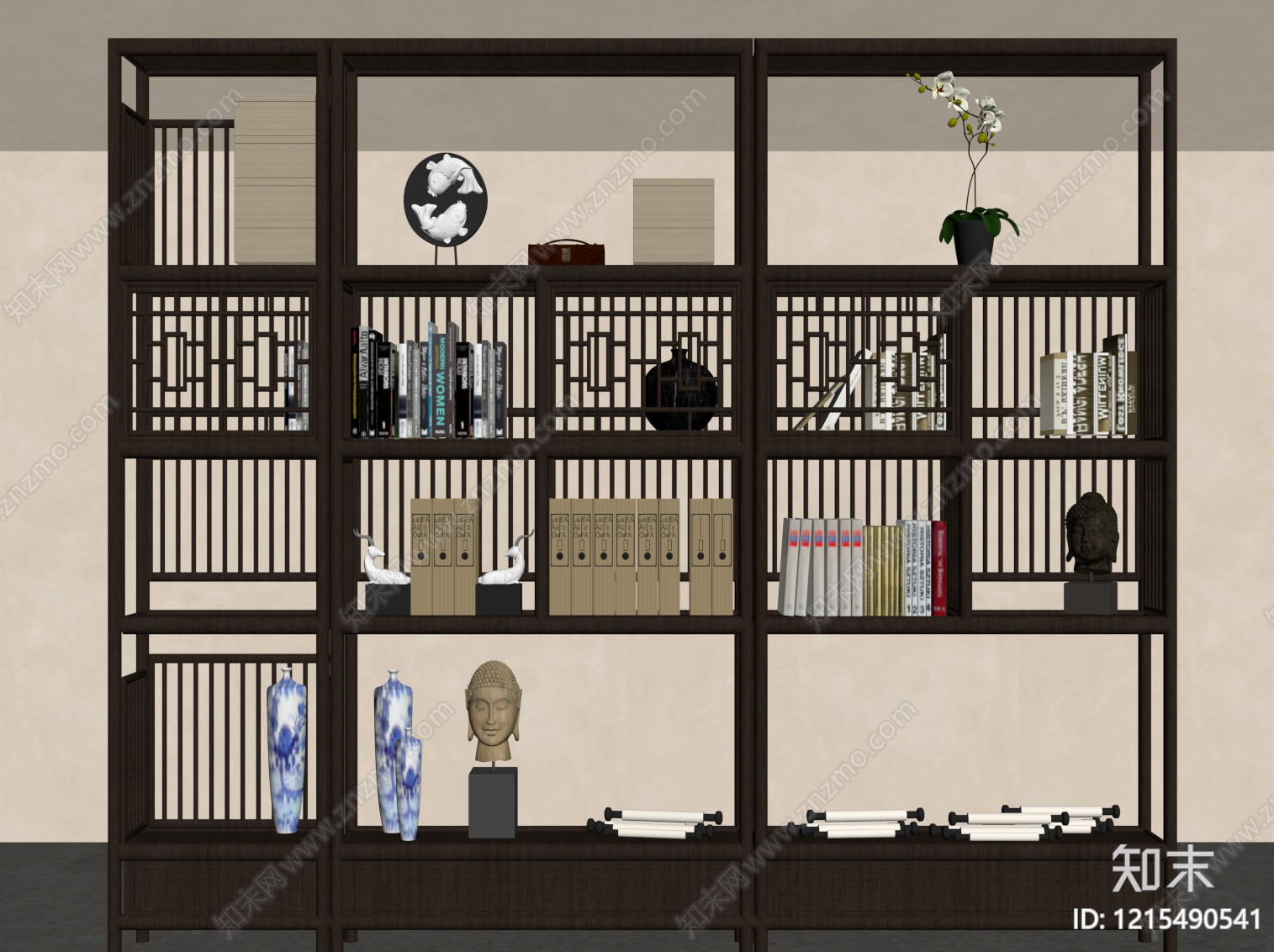新中式博古架SU模型下载【ID:1215490550】