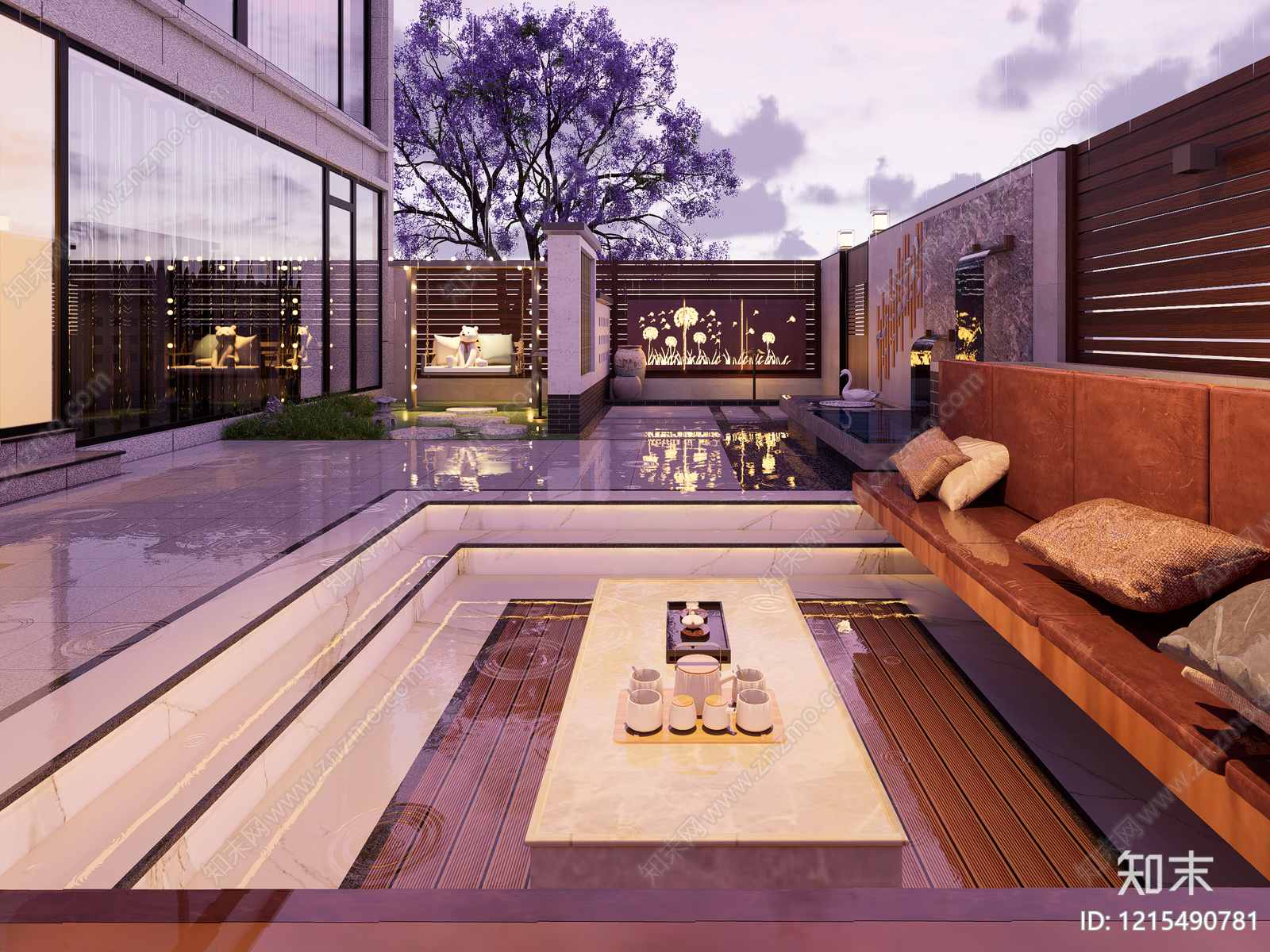 新中式别墅庭院SU模型下载【ID:1215490781】