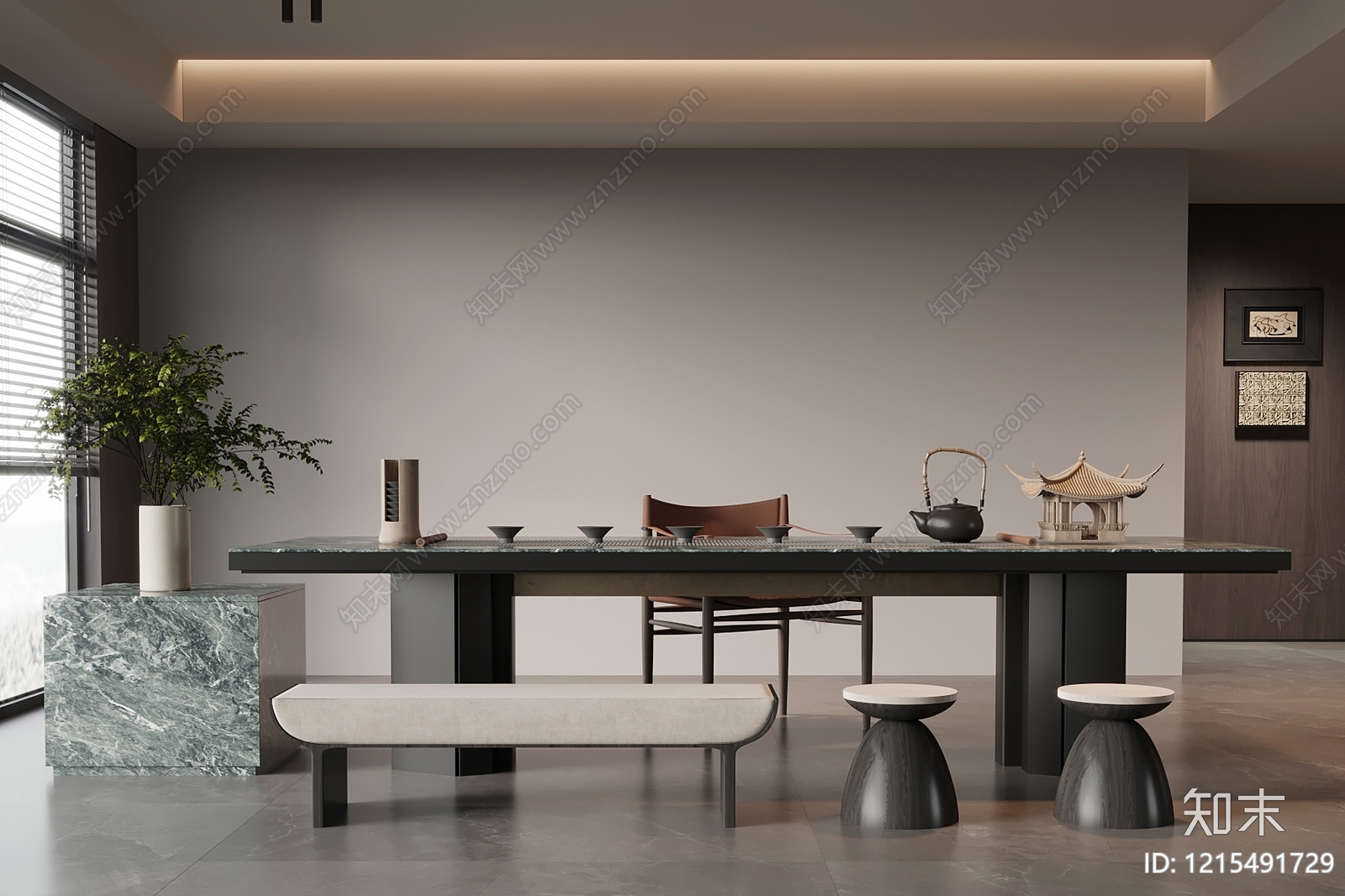 新中式茶桌椅3D模型下载【ID:1215491729】