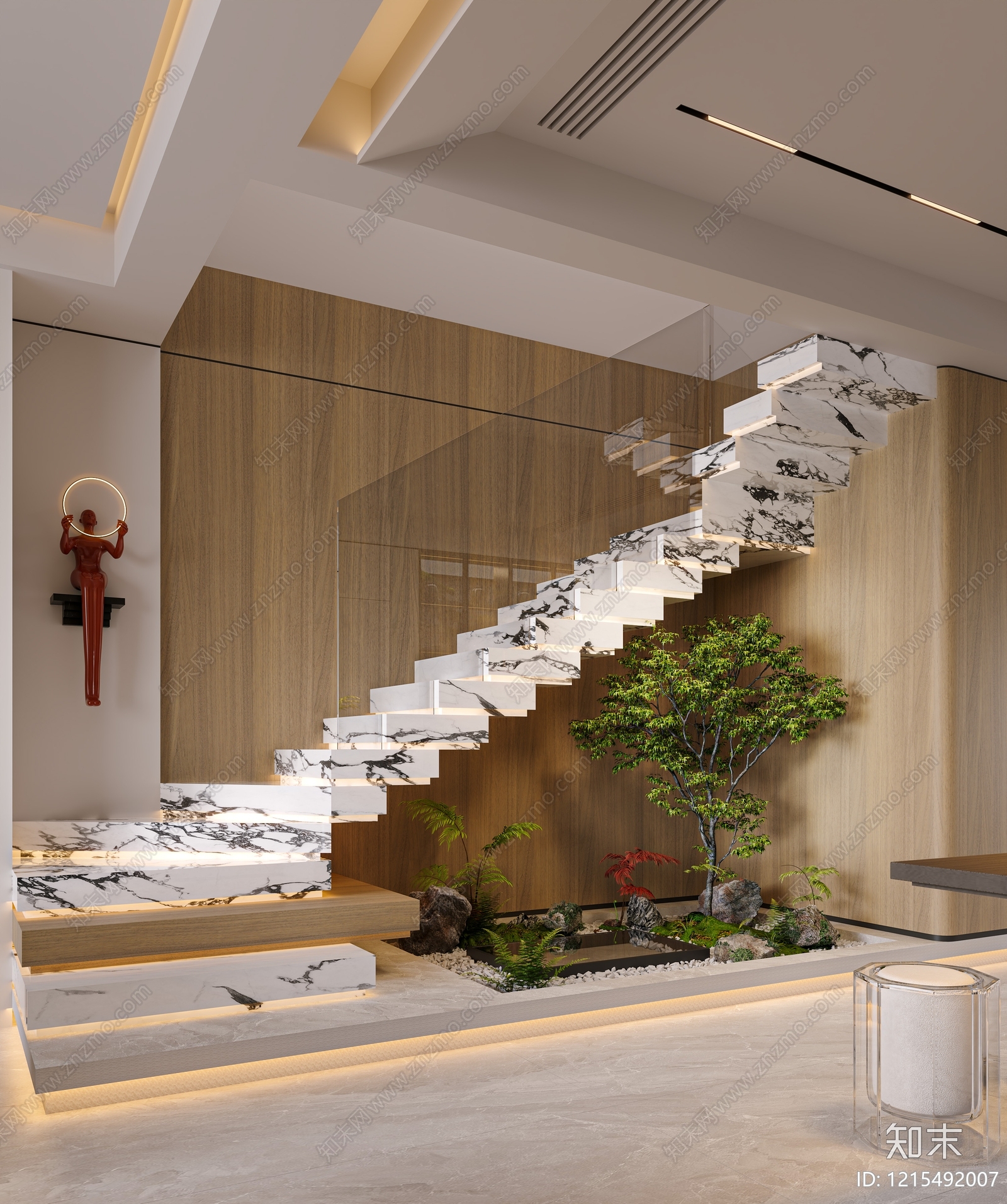 新中式挑空客厅3D模型下载【ID:1215492007】