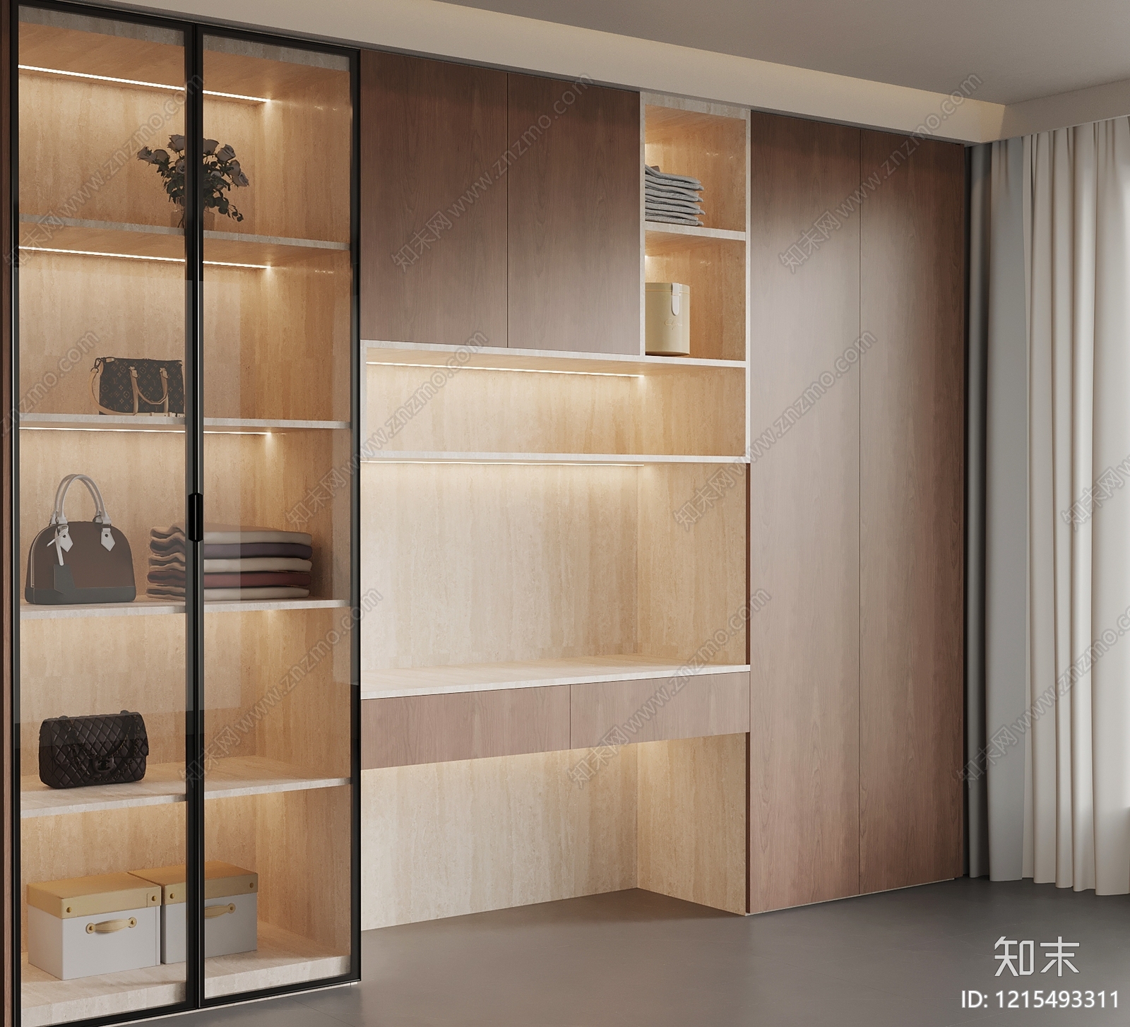 现代简约衣帽间3D模型下载【ID:1215493311】