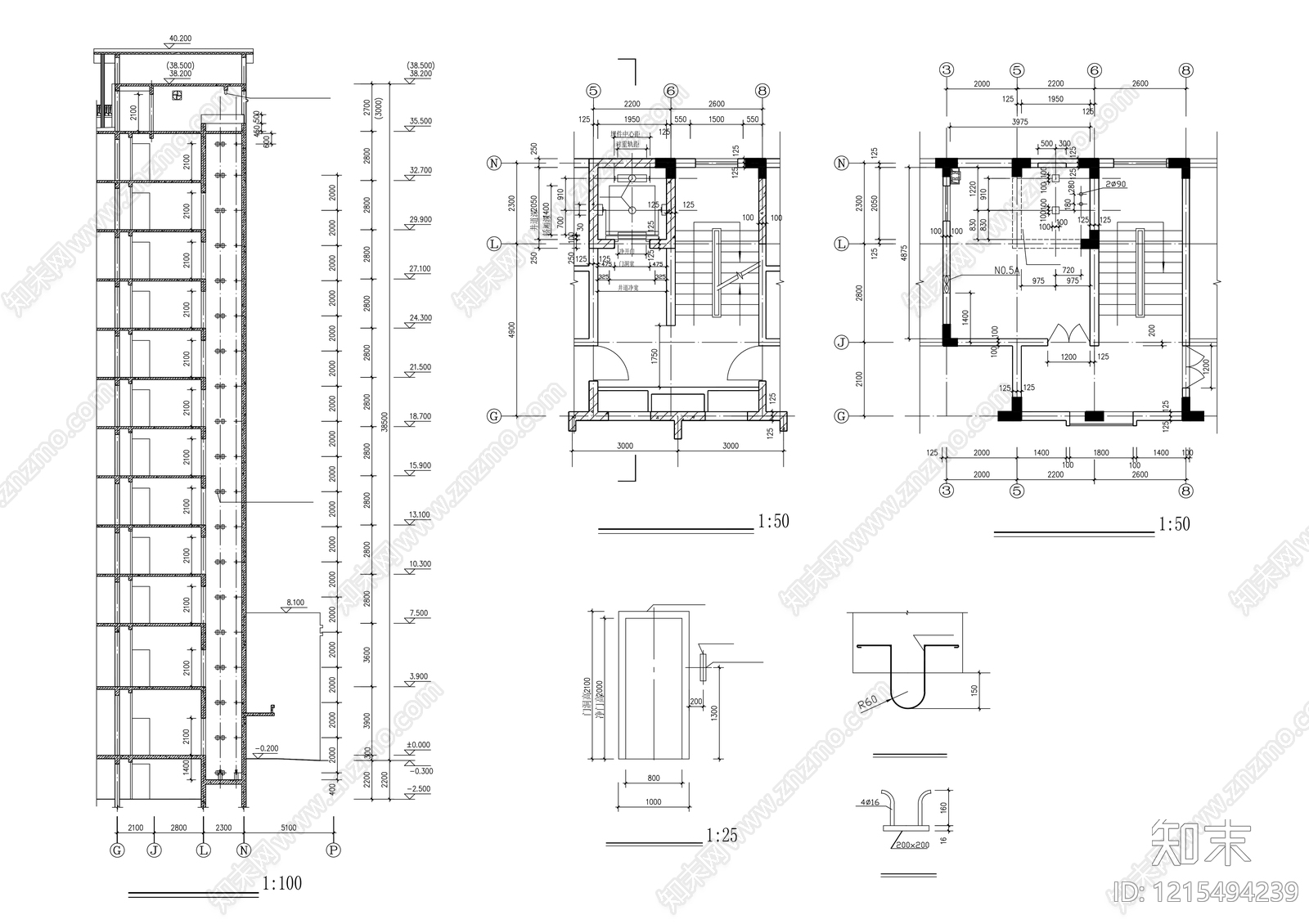 现代电梯厅施工图下载【ID:1215494239】