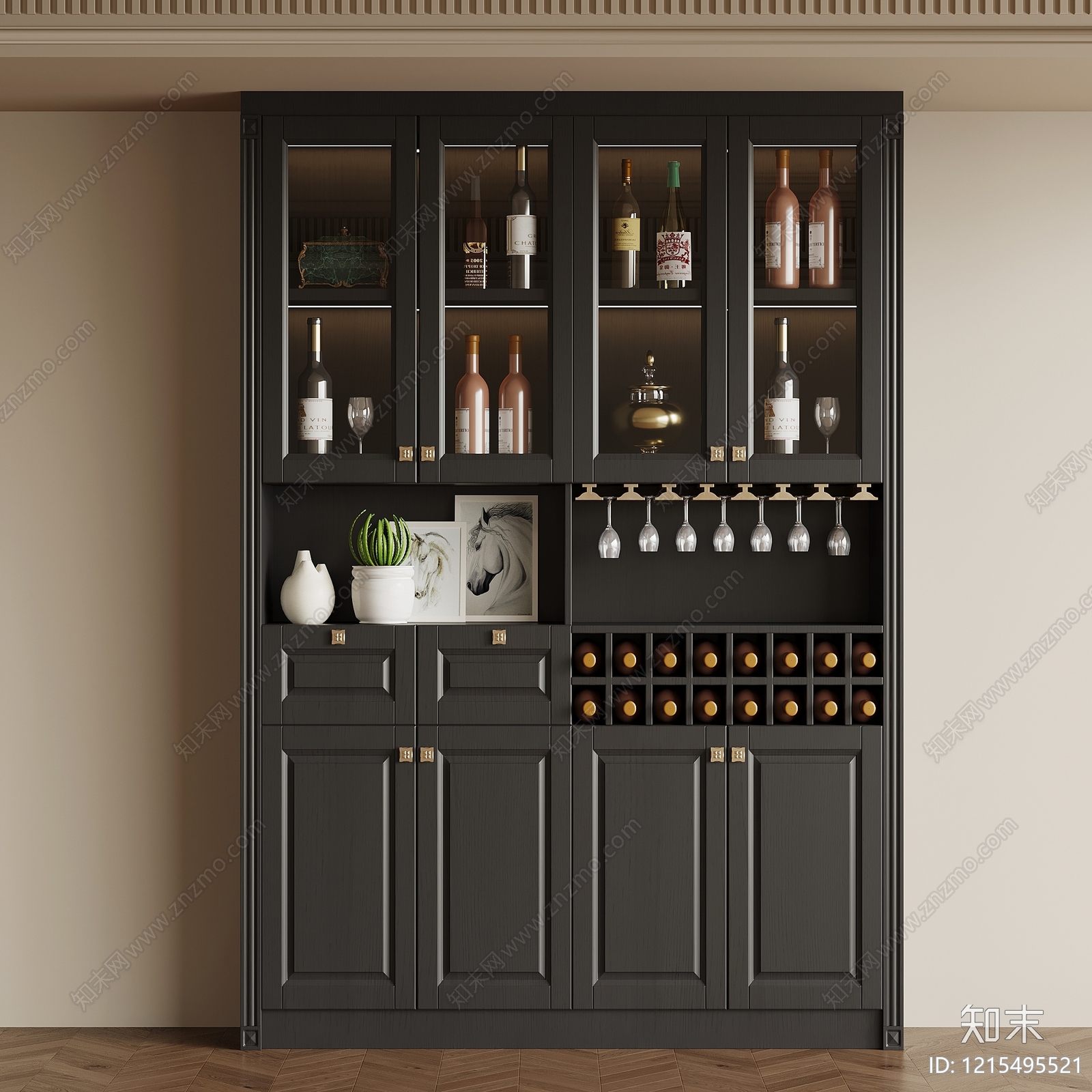 现代轻奢酒柜SU模型下载【ID:1215495521】