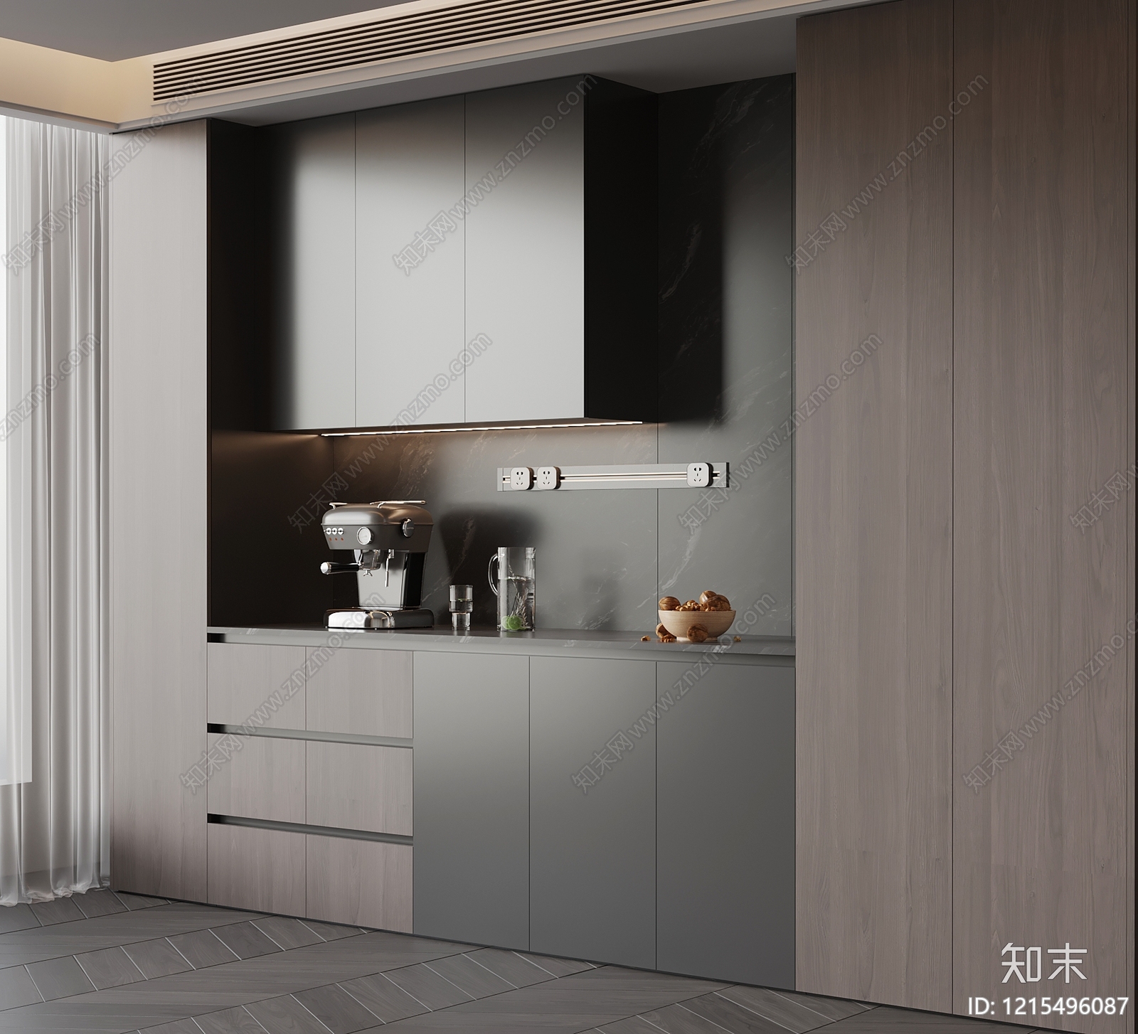 现代极简开放式厨房3D模型下载【ID:1215496087】