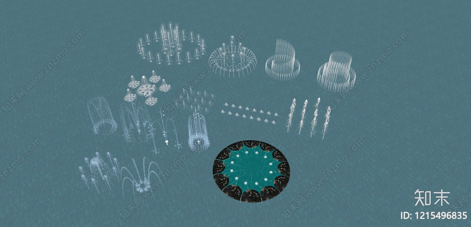 现代水景艺术喷泉SU模型下载【ID:1215496835】