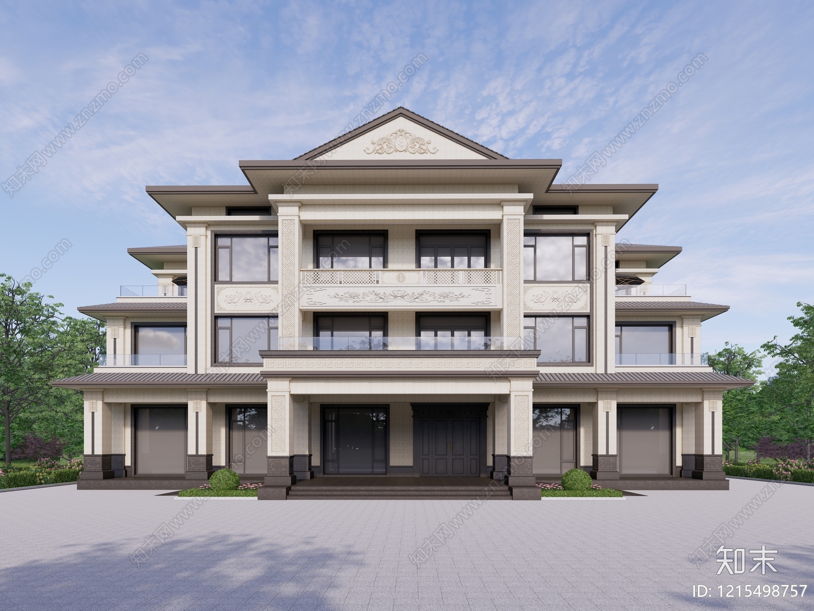 新中式独栋别墅SU模型下载【ID:1215498757】
