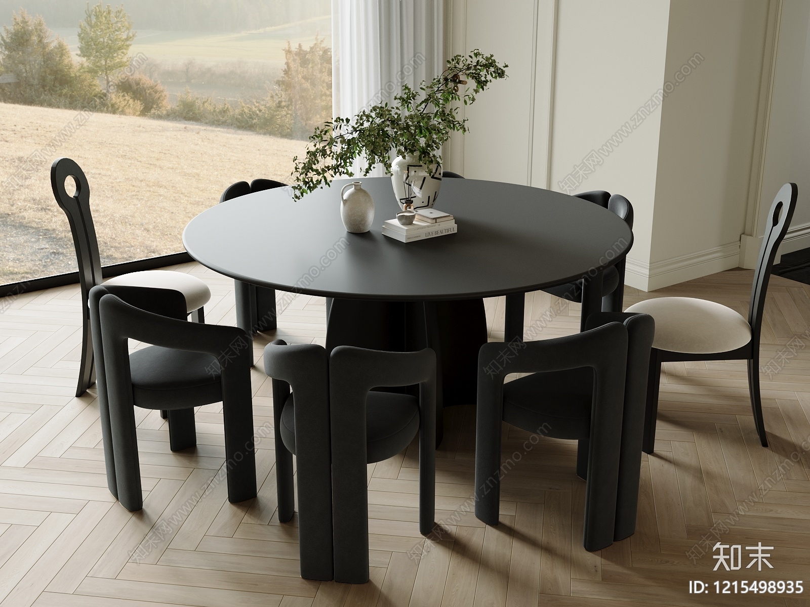 现代极简餐桌椅SU模型下载【ID:1215498935】