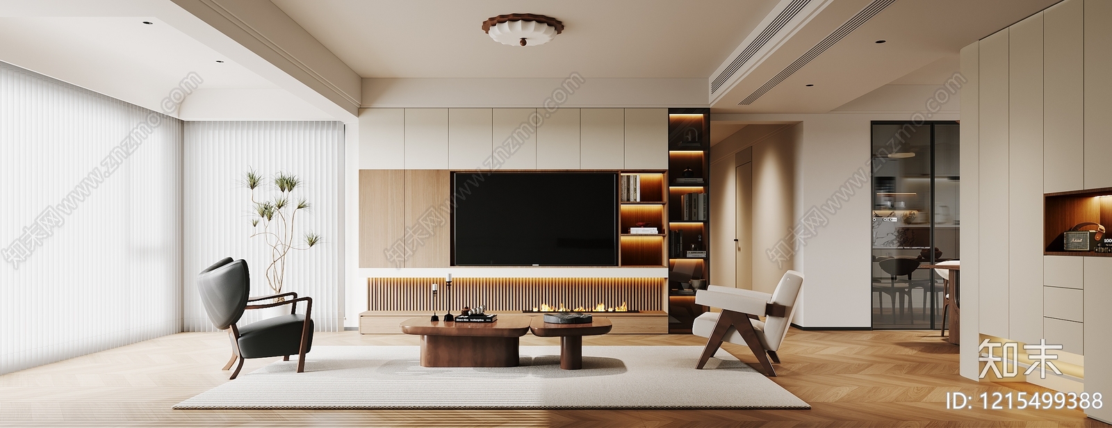 奶油风家居客厅3D模型下载【ID:1215499388】