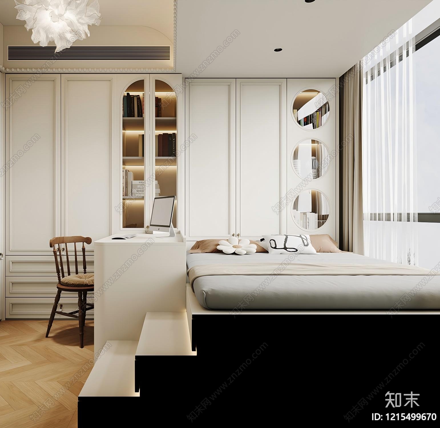 奶油风家居卧室3D模型下载【ID:1215499670】