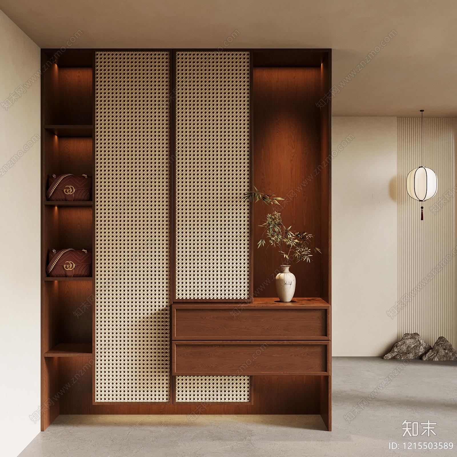 新中式鞋柜3D模型下载【ID:1215503589】