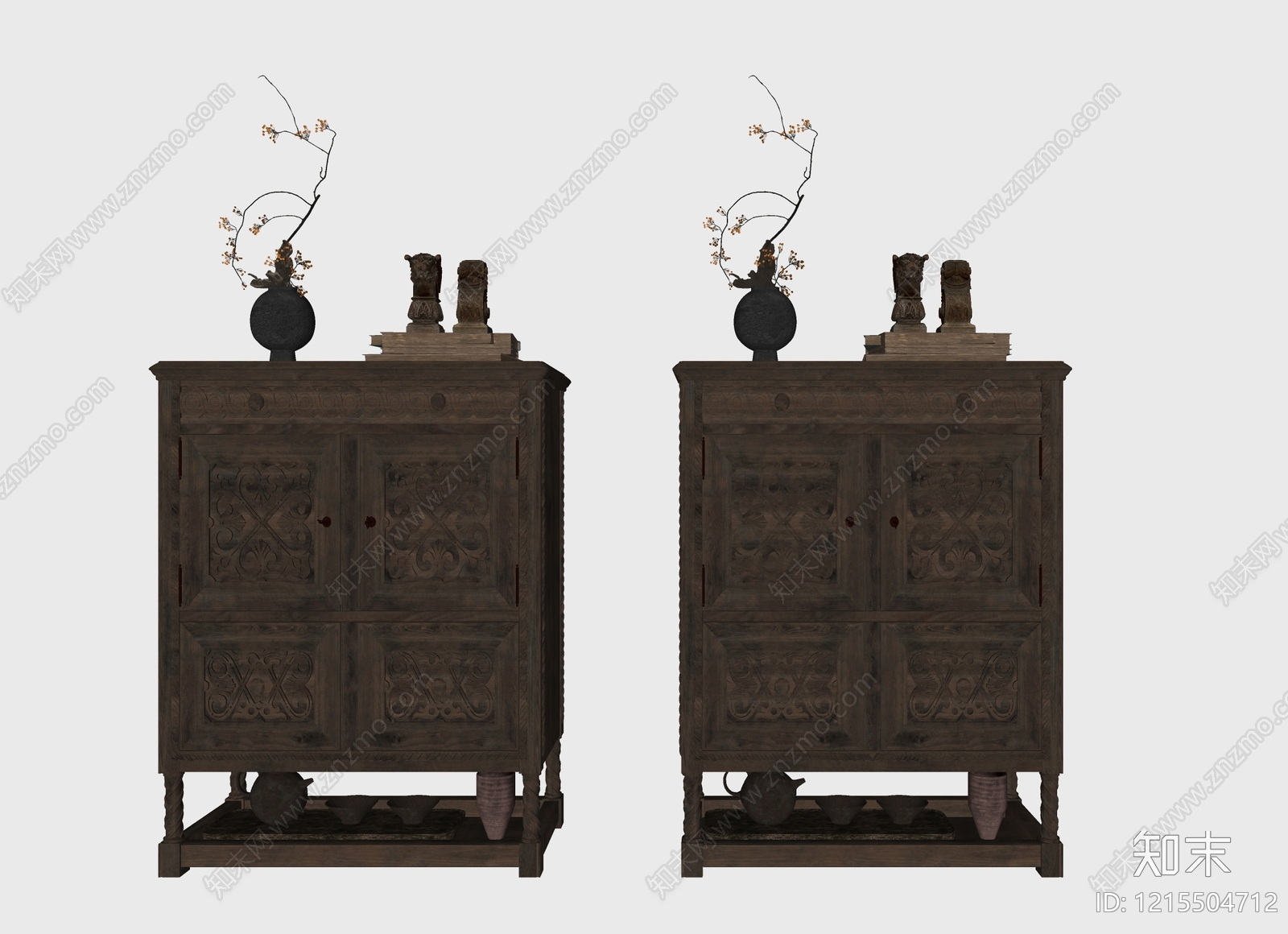 中古风玄关柜SU模型下载【ID:1215504712】