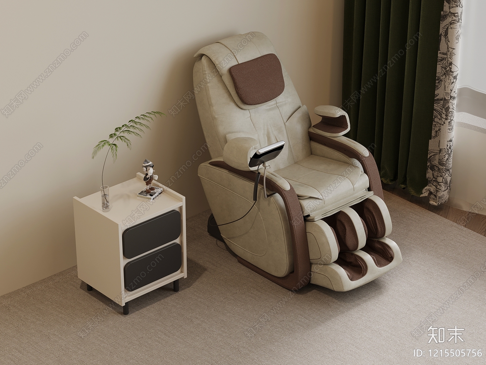 奶油风按摩椅3D模型渲染效果图