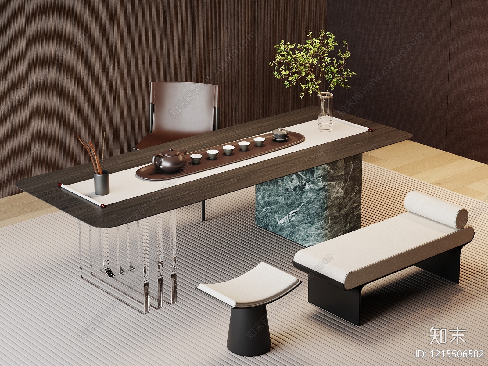 新中式茶桌椅3D模型下载【ID:1215506502】