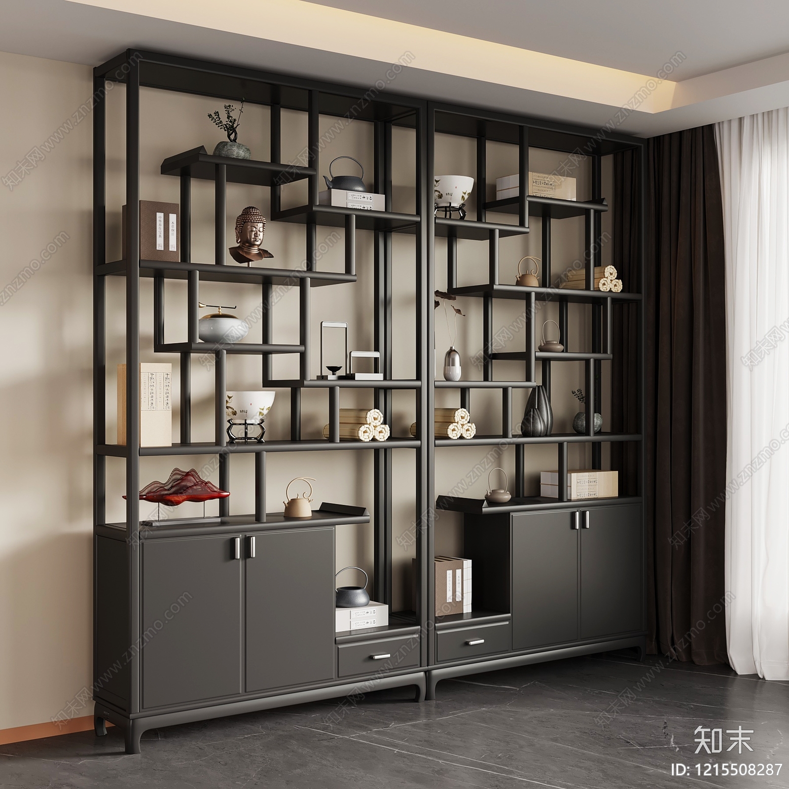 新中式博古架3D模型下载【ID:1215508287】