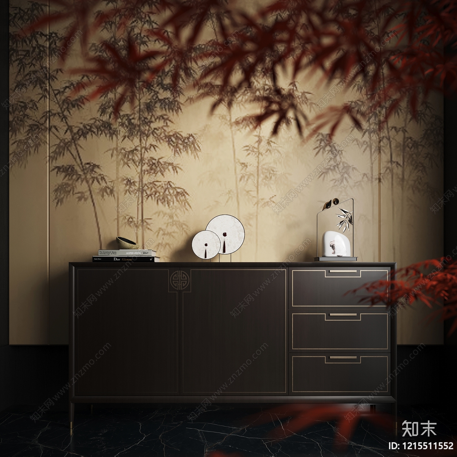 新中式玄关柜SU模型下载【ID:1215511552】