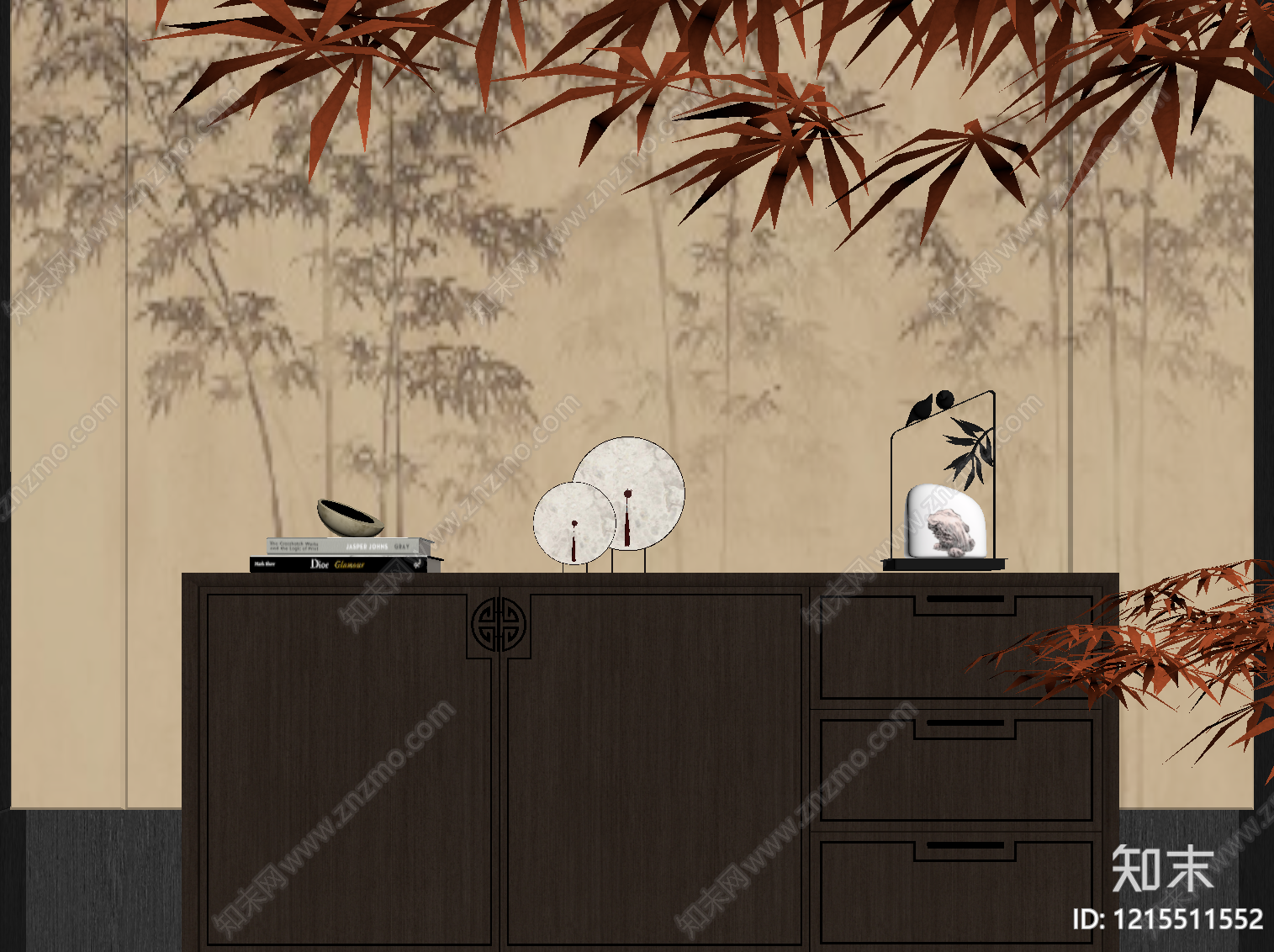 新中式玄关柜SU模型下载【ID:1215511552】