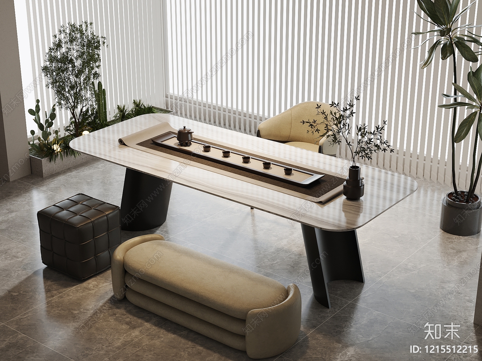 新中式茶桌椅3D模型下载【ID:1215512215】