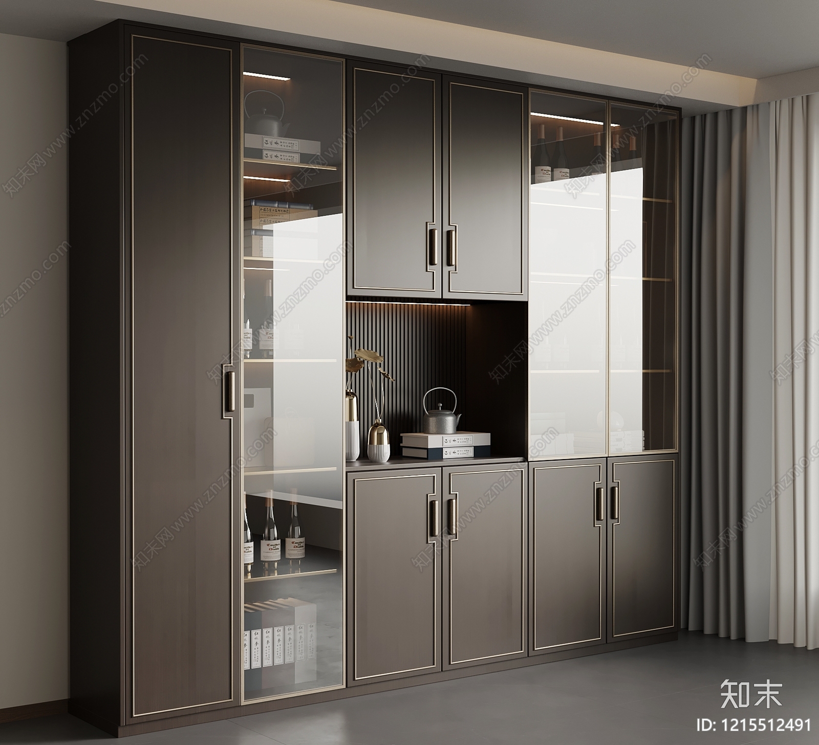 新中式酒柜SU模型下载【ID:1215512491】