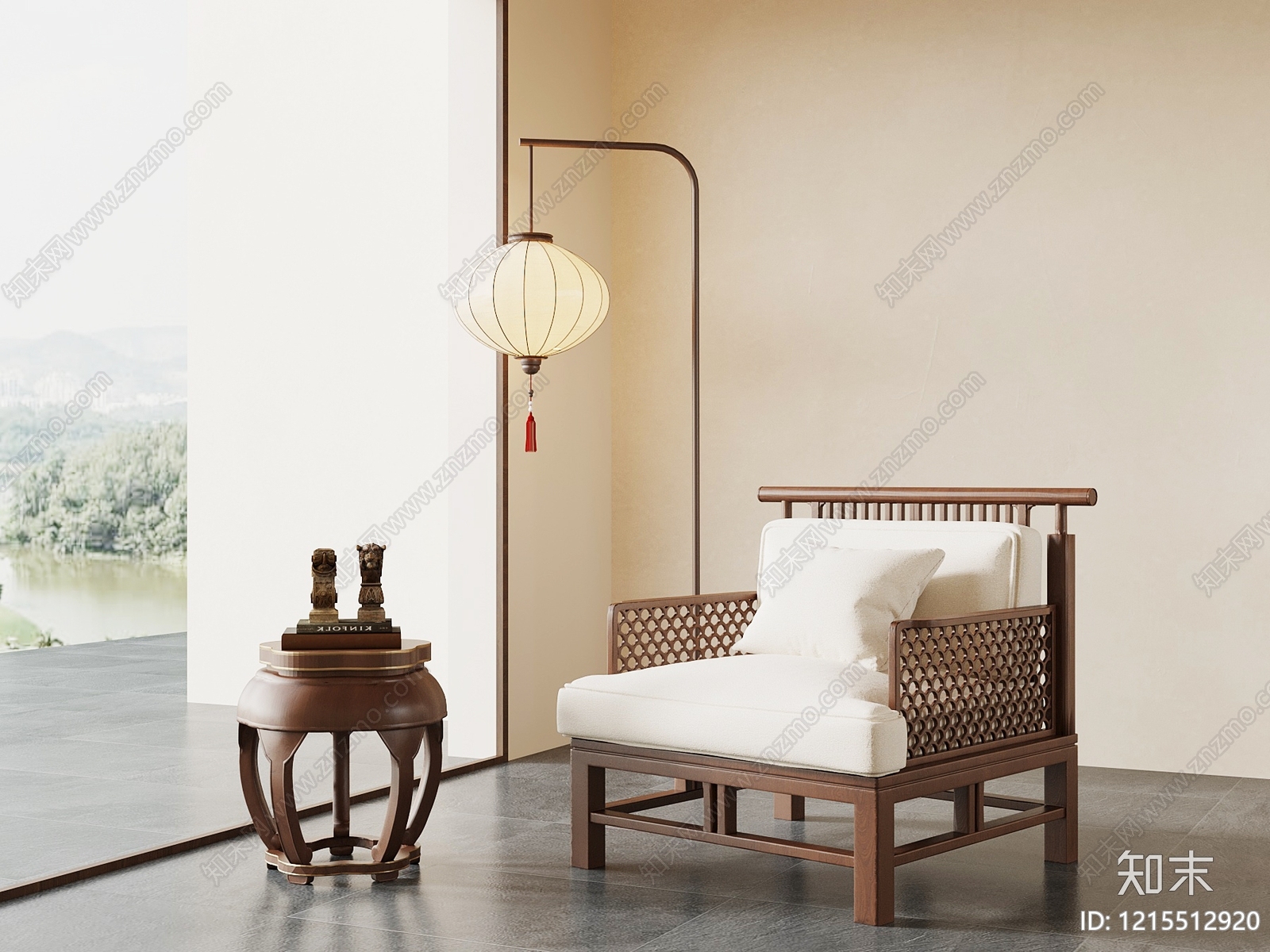 新中式单人沙发3D模型下载【ID:1215512920】