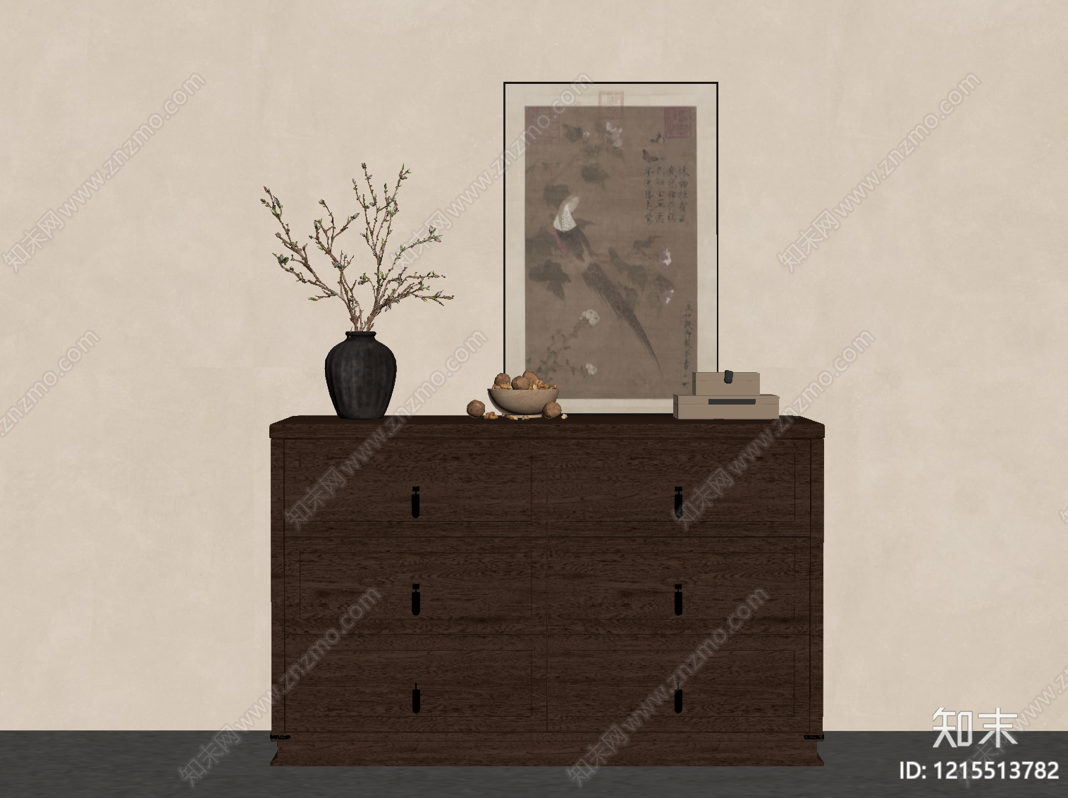 新中式玄关柜SU模型下载【ID:1215513782】