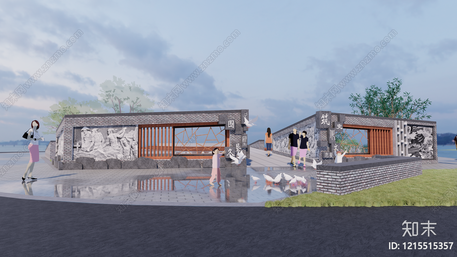 新中式景墙SU模型下载【ID:1215515357】