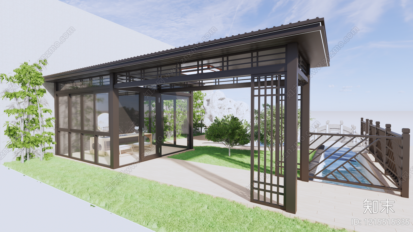 新中式廊架SU模型下载【ID:1215515335】