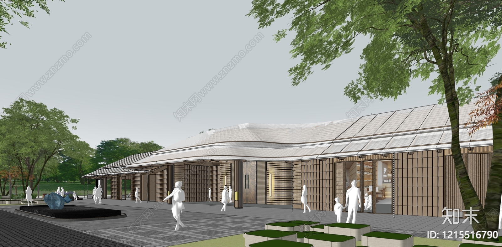 新中式售楼处建筑SU模型下载【ID:1215516790】