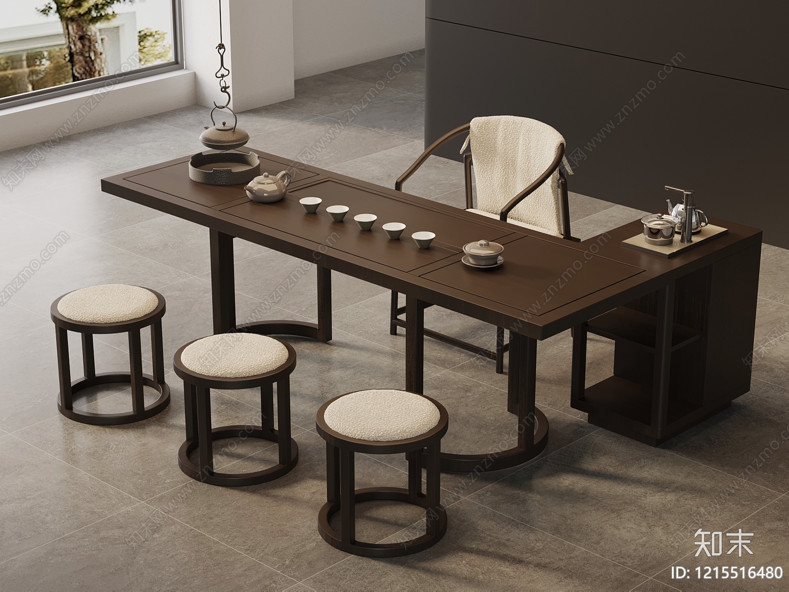 新中式茶桌椅3D模型下载【ID:1215516480】