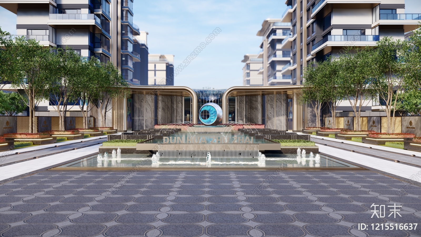 现代轻奢入口广场SU模型下载【ID:1215516637】