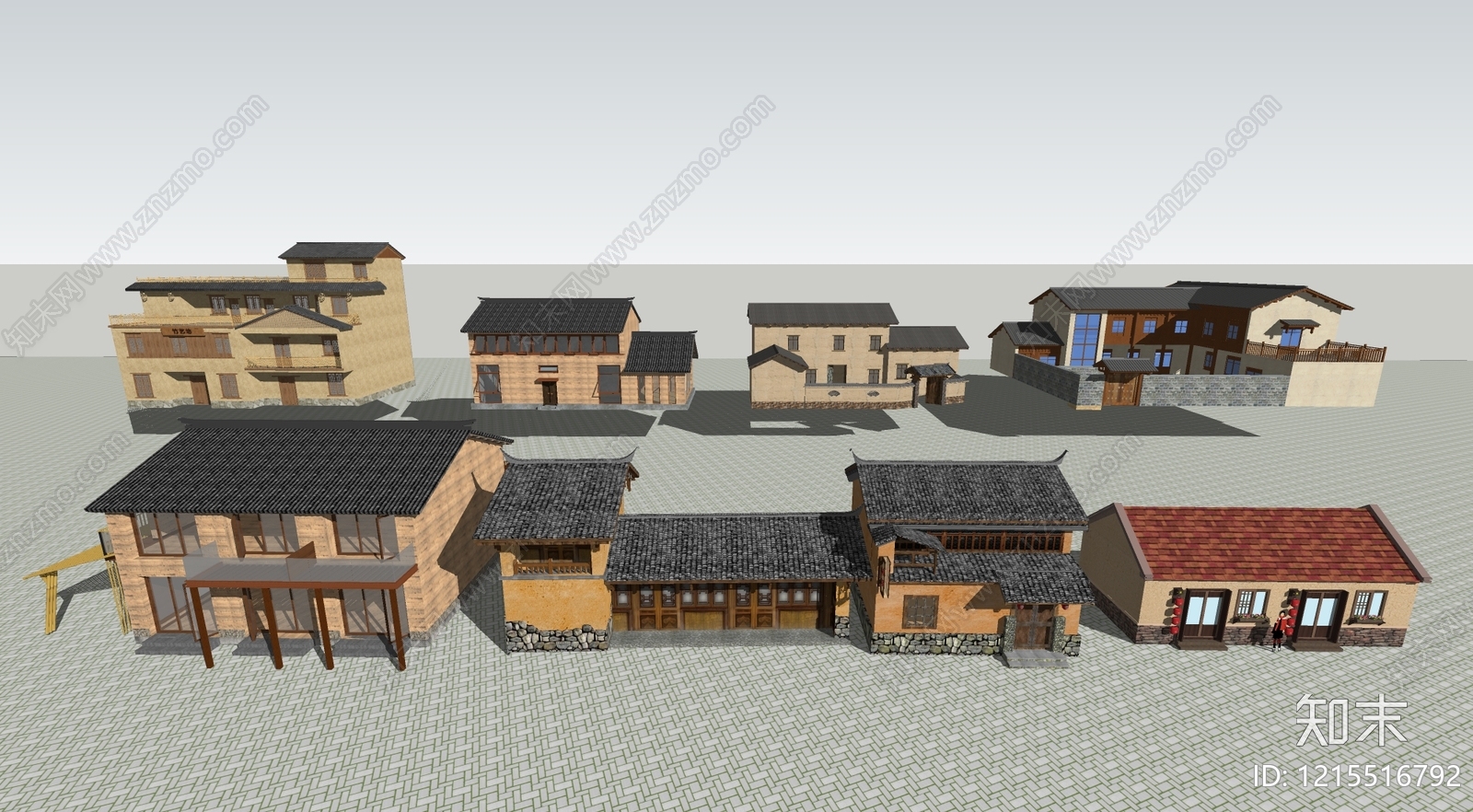 新中式乡村民房SU模型下载【ID:1215516792】