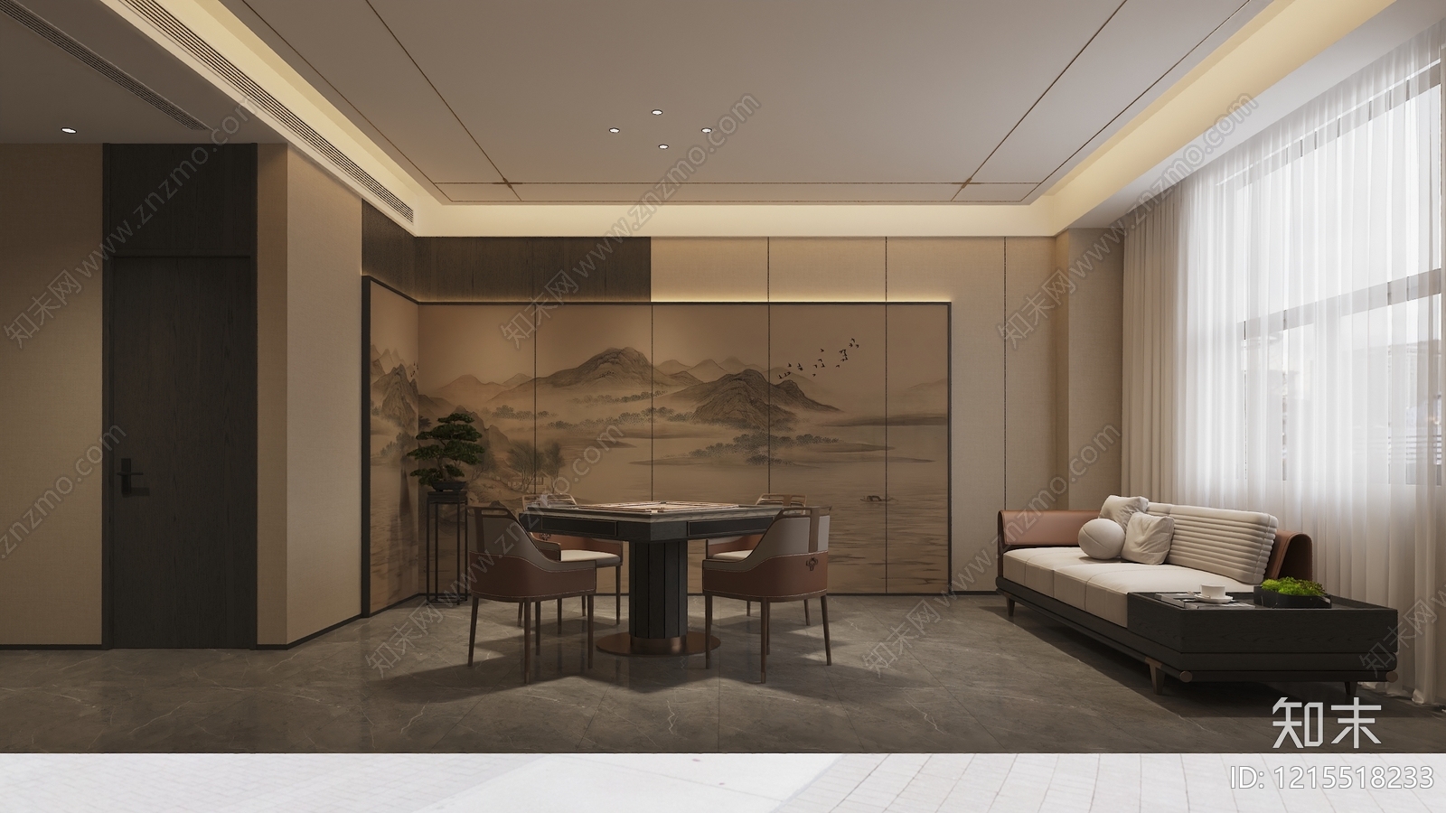 新中式棋牌室3D模型下载【ID:1215518233】