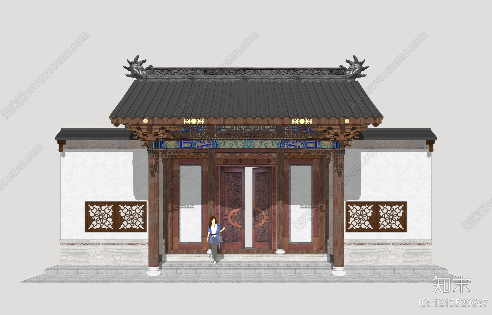 新中式入口大门SU模型下载【ID:1215520647】