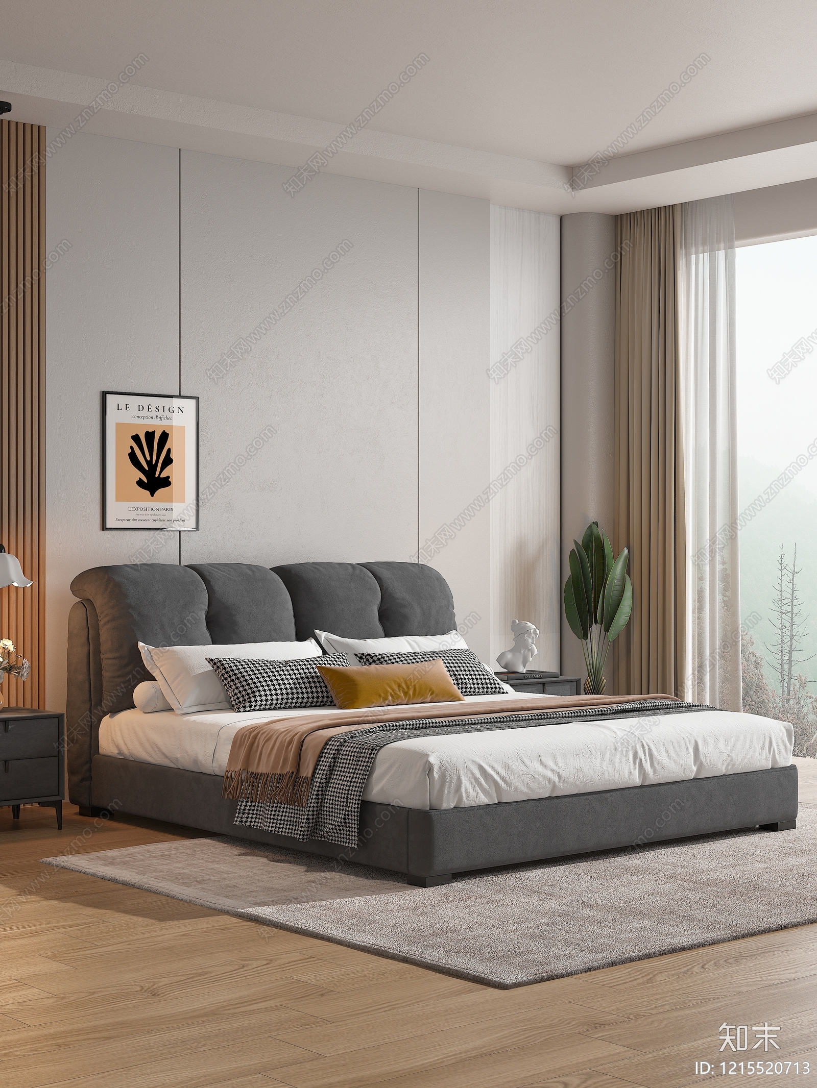 现代简约双人床3D模型下载【ID:1215520713】