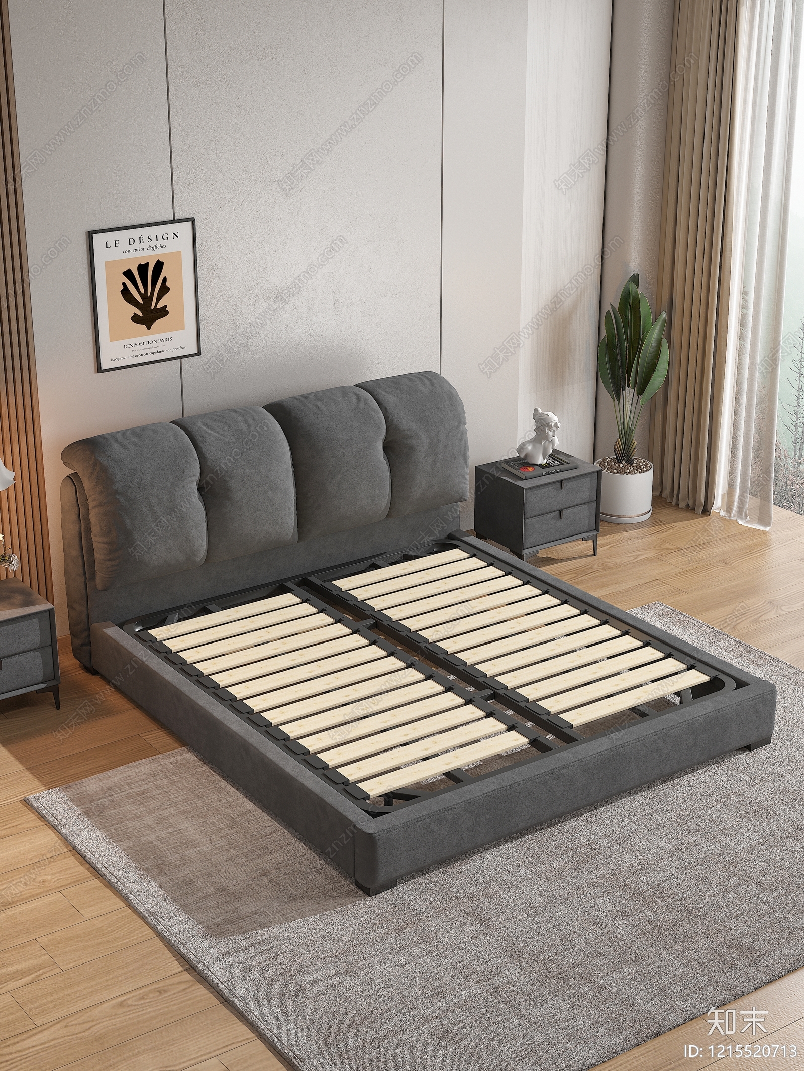 现代简约双人床3D模型下载【ID:1215520713】