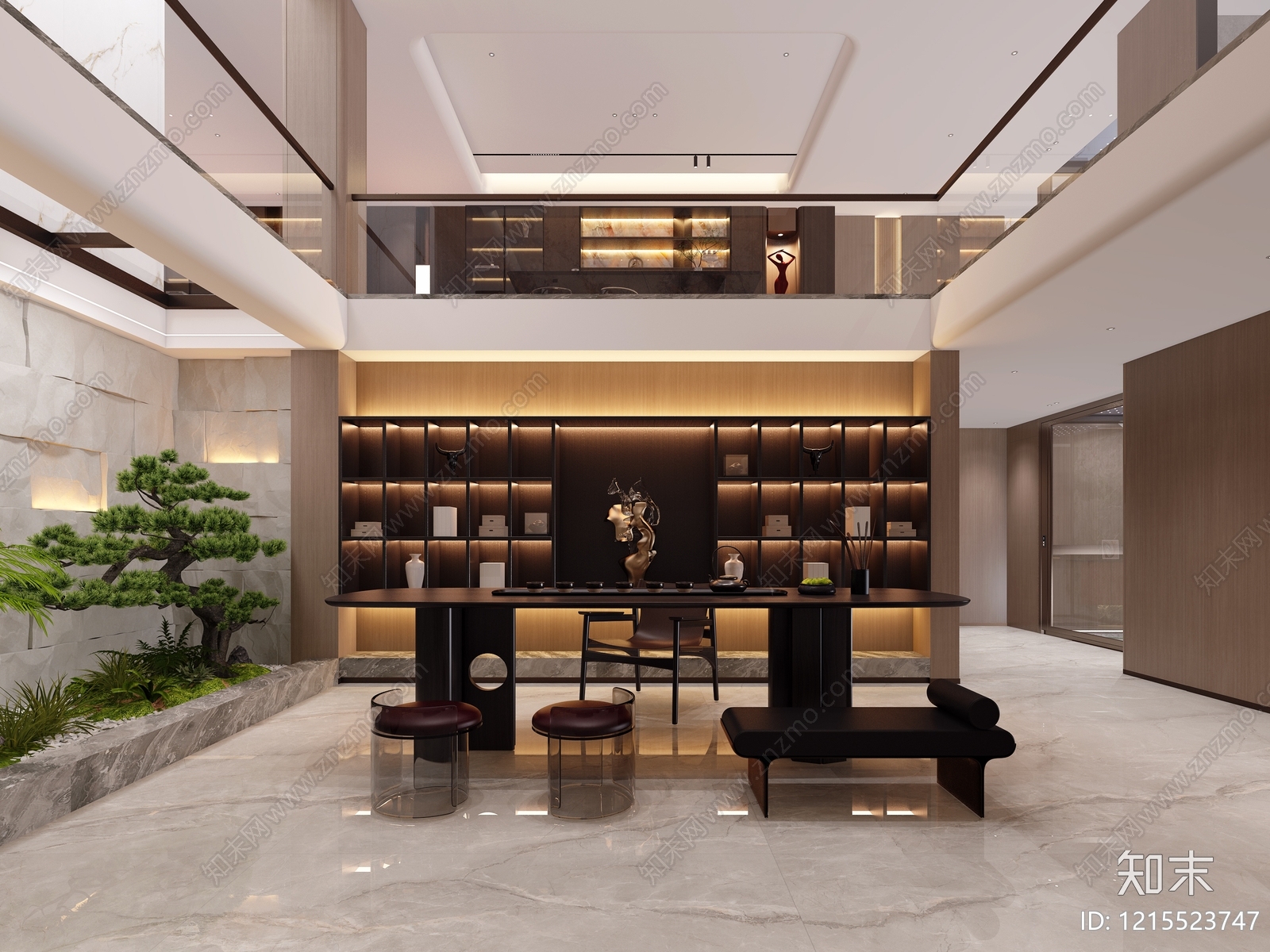 新中式挑空客厅3D模型下载【ID:1215523747】