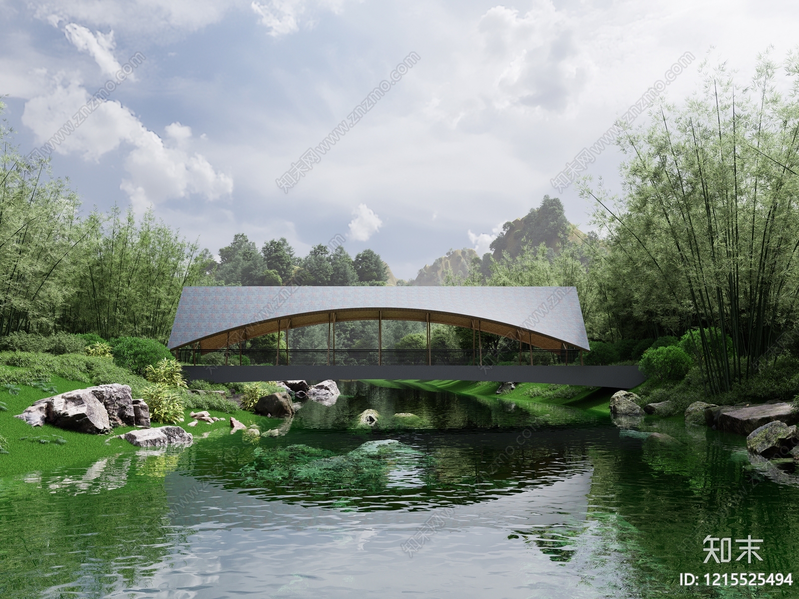 新中式景观桥3D模型下载【ID:1215525494】