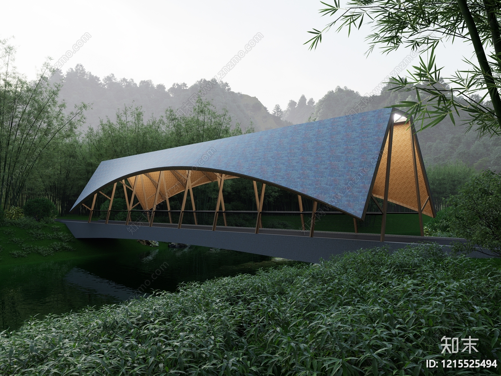 新中式景观桥3D模型下载【ID:1215525494】