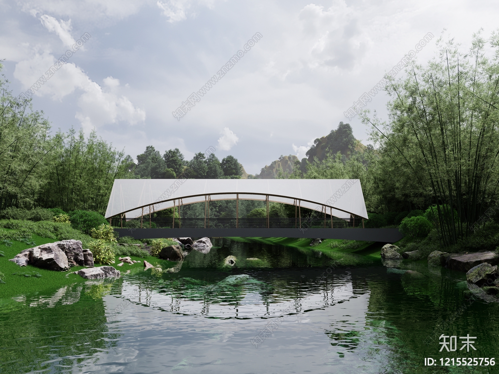新中式景观桥SU模型下载【ID:1215525756】
