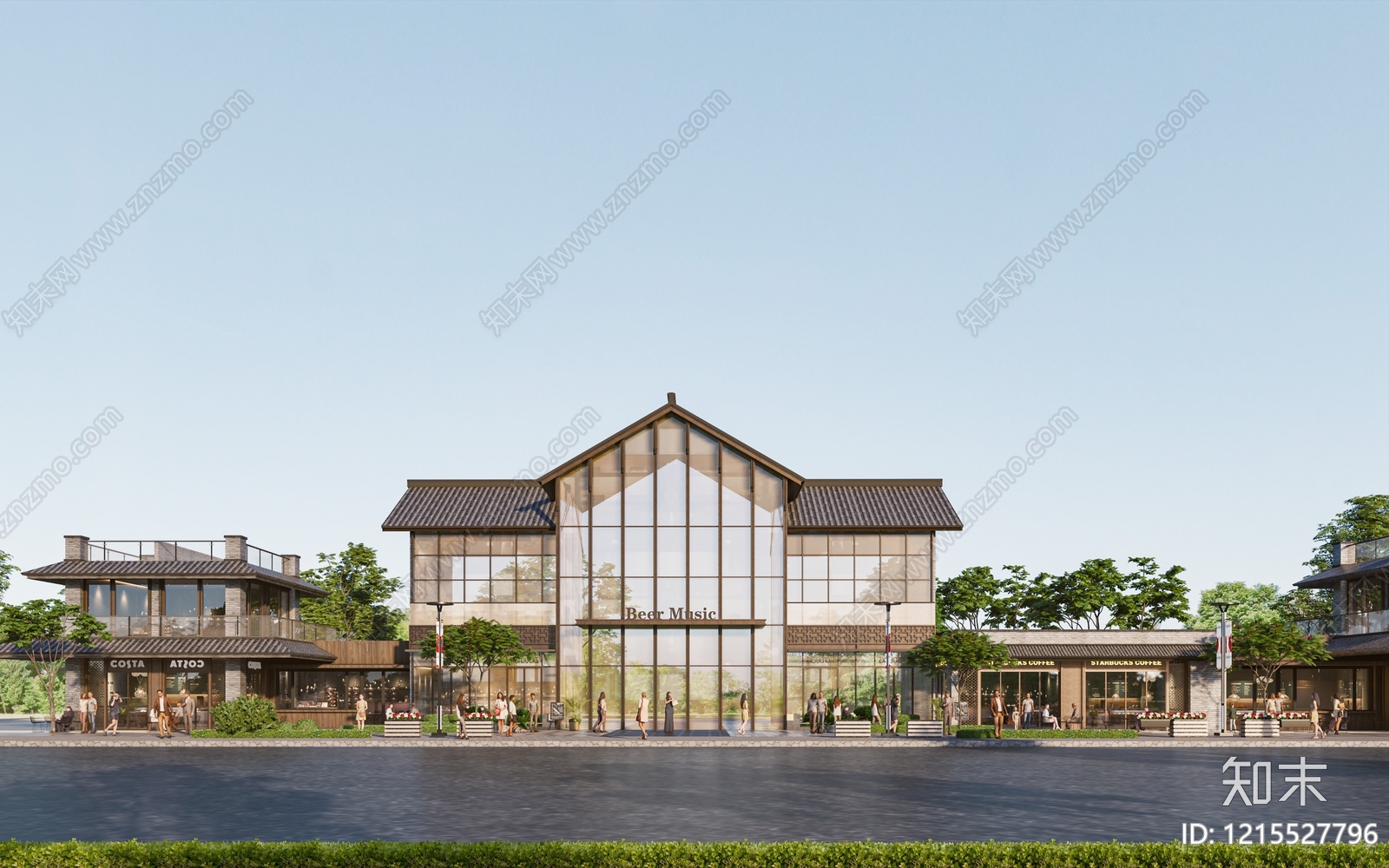 新中式商业街SU模型下载【ID:1215527796】