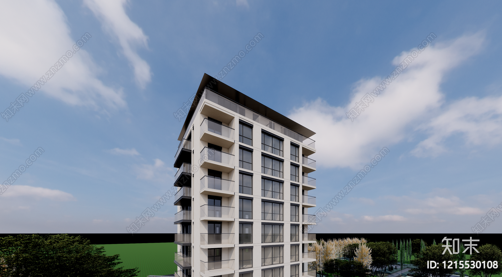 现代主义小高层住宅楼SU模型下载【ID:1215530108】
