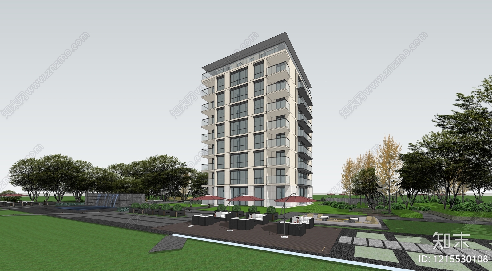 现代主义小高层住宅楼SU模型下载【ID:1215530108】