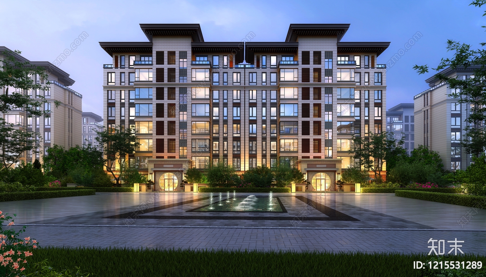 新中式多层住宅楼3D模型下载【ID:1215531289】