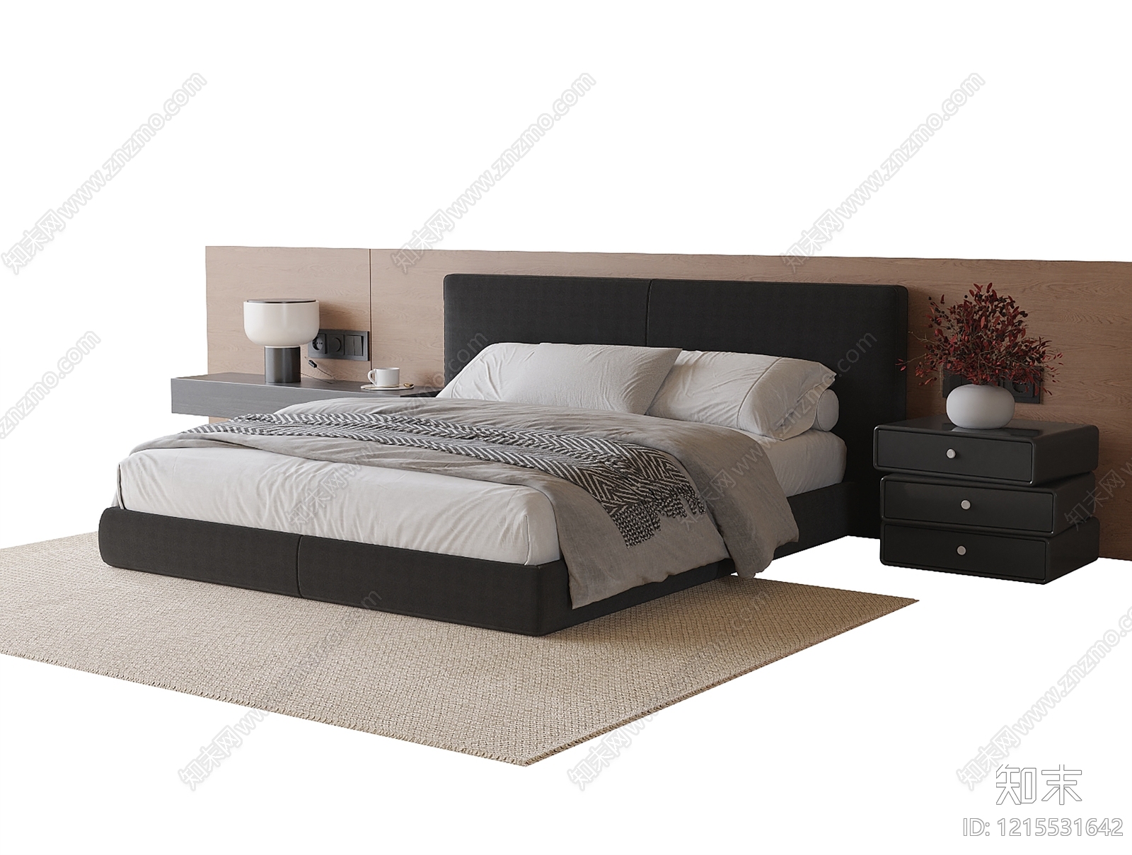 现代简约双人床3D模型下载【ID:1215531642】