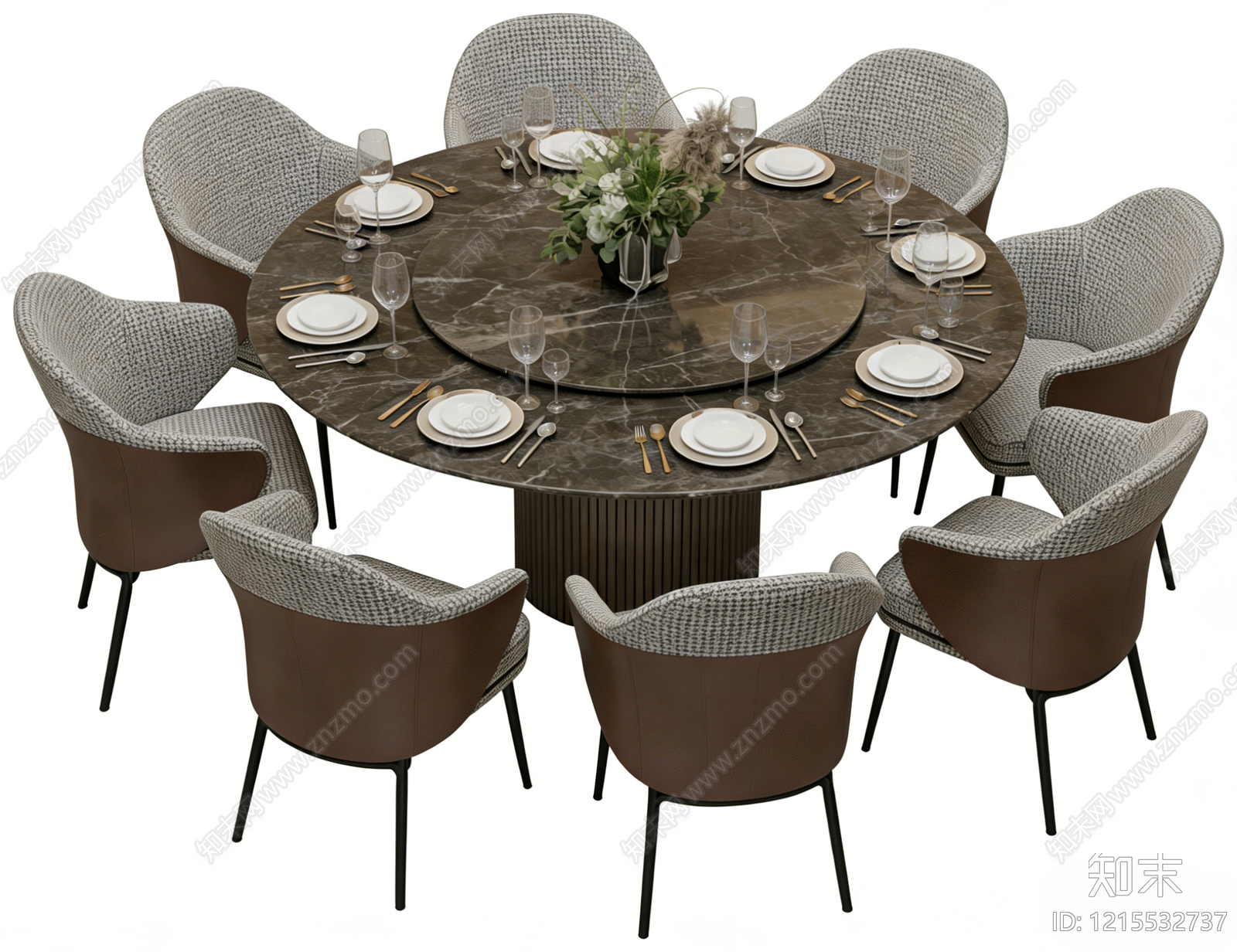 意式轻奢餐桌椅SU模型下载【ID:1215532737】