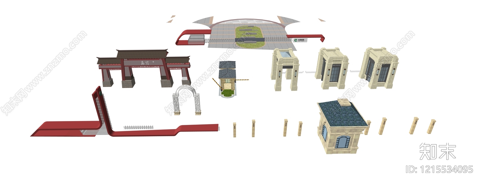 新中式入口大门SU模型下载【ID:1215534095】