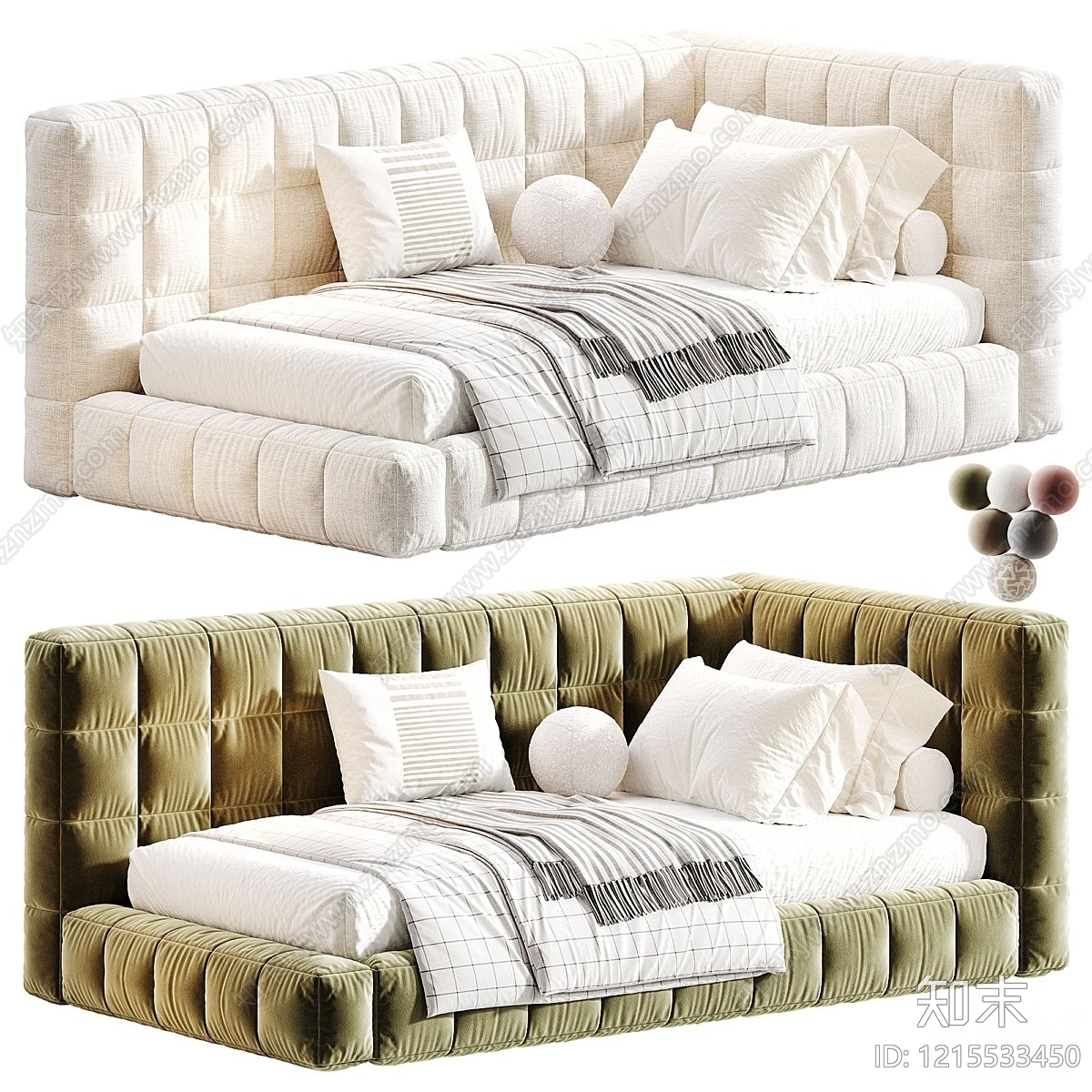 奶油风沙发床3D模型下载【ID:1215533450】