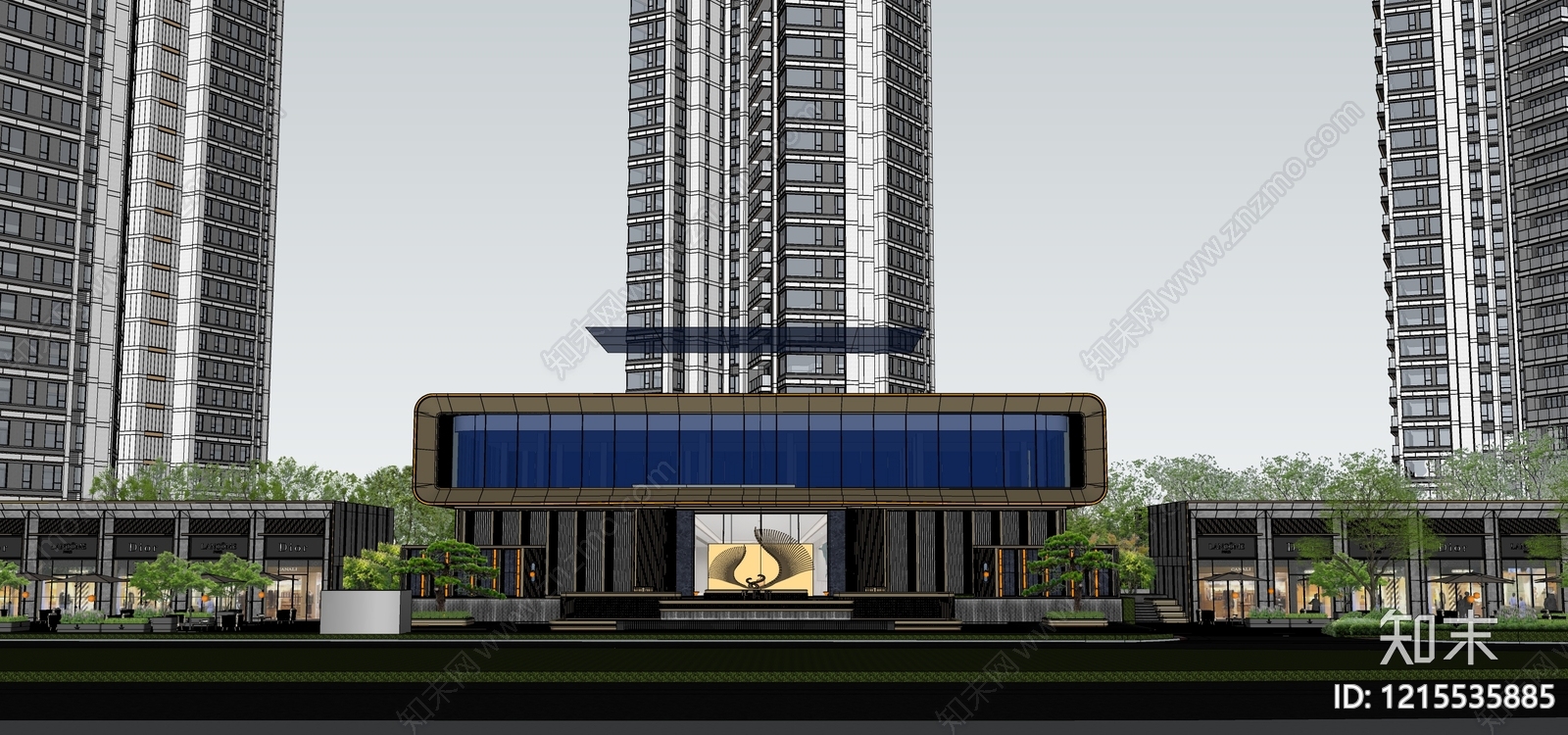 现代主义小区景观SU模型下载【ID:1215535885】