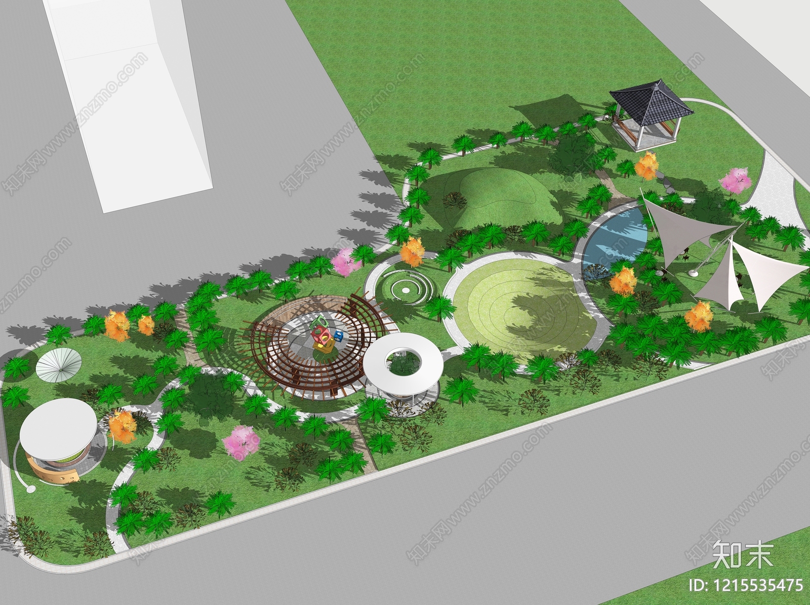现代景观风格口袋公园SU模型下载【ID:1215535475】