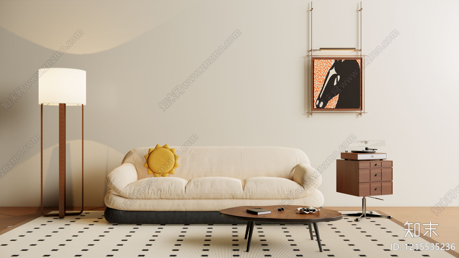 奶油风家居客厅3D模型下载【ID:1215535236】