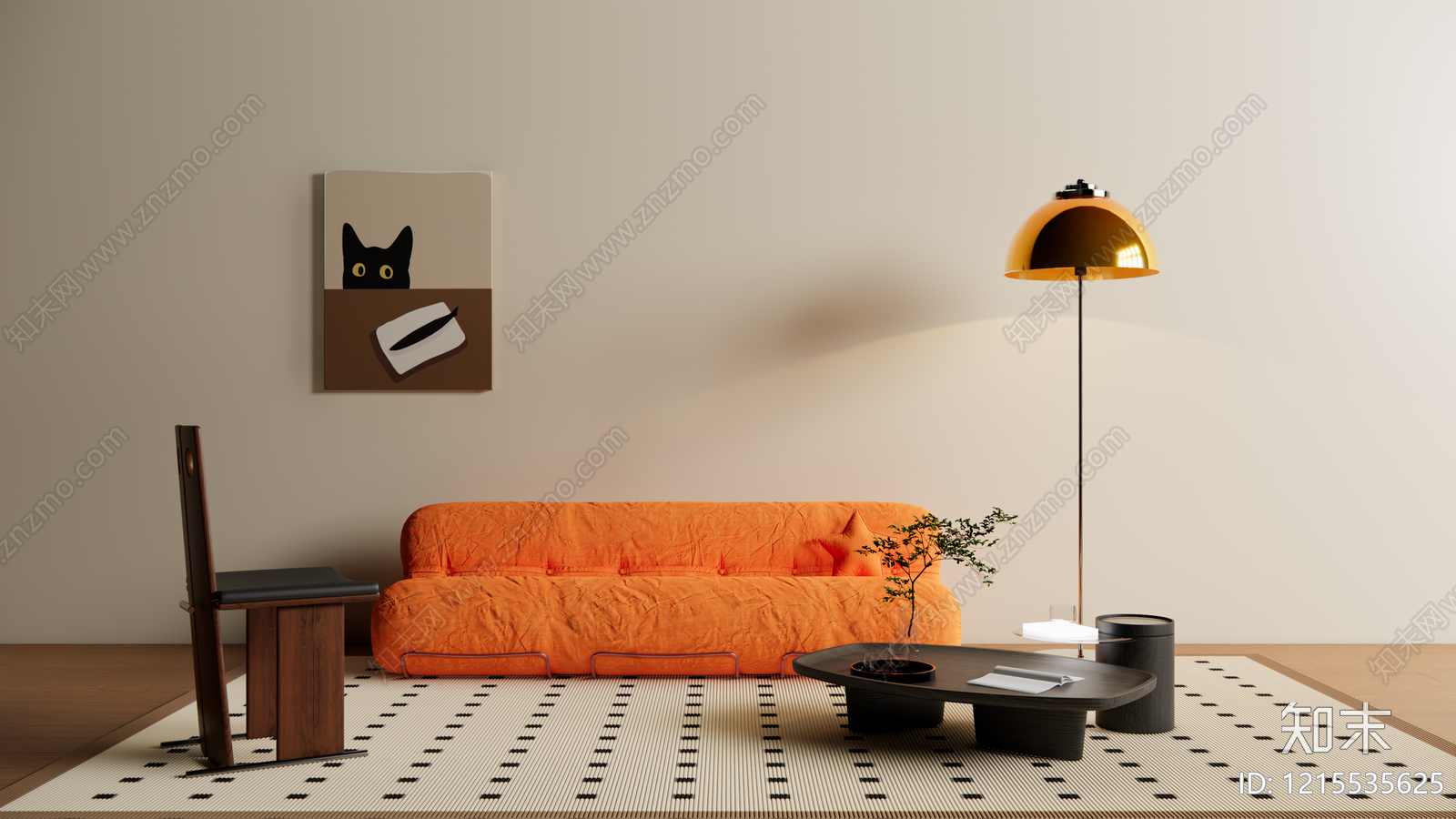 奶油风家居客厅3D模型下载【ID:1215535625】